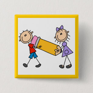 Badge Carré 5 Cm Enfants de bâton avec le crayon