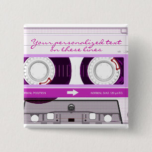 Badge Carré 5 Cm Enregistreur à cassettes - rose -