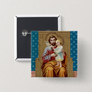 Badge Carré 5 Cm Enthroned St. Joseph with Toddler Christ Child