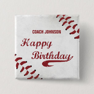 Badge Carré 5 Cm Entraîneur Joyeux Anniversaire Grand Baseball Grun