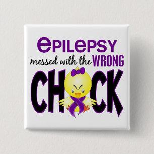 Badge Carré 5 Cm Épilepsie salie avec le poussin faux