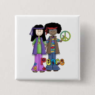 Badge Carré 5 Cm Épingle à fleurs hippie rétro