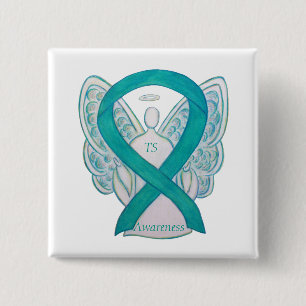 Badge Carré 5 Cm Épingle d'angle Turquoise de ruban de sensibilisat