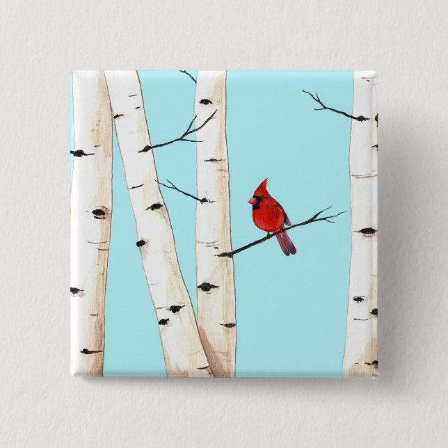 Badge Carré 5 Cm Épingle de boutons de l'arbre cardinal (Devant)