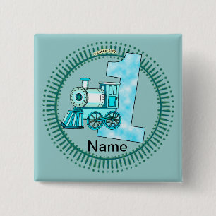 Badge Carré 5 Cm Épinglette 1er anniversaire Blue Train