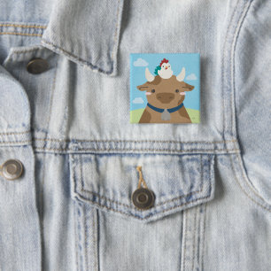 Badge Carré 5 Cm Épouses - Vache et poussin