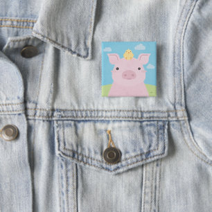 Badge Carré 5 Cm Époux - Piglet & Chick