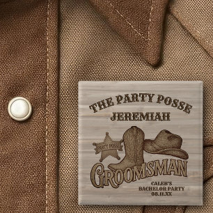 Badge Carré 5 Cm Équipe de Fête Cow-boy Enterrement de Vie de Garço