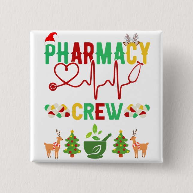 Badge Carré 5 Cm Équipe de pharmacie de Noël (Devant)
