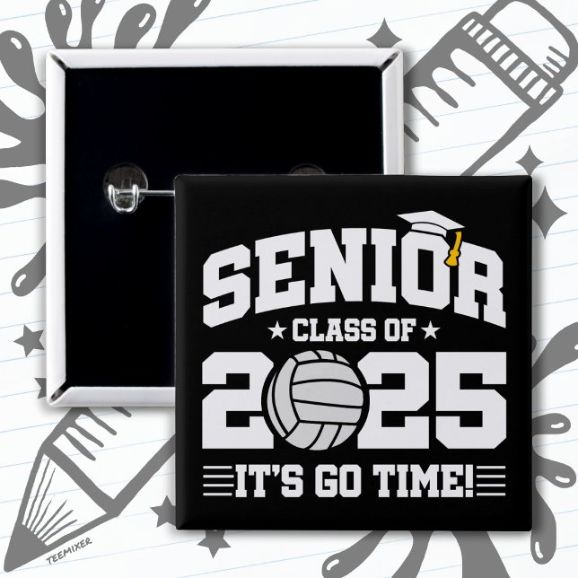 Badge Carré 5 Cm Équipe de volleyball Classe 2025 Graduation Senior (Créateur téléchargé)