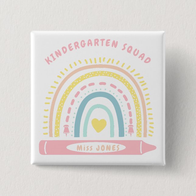 Badge Carré 5 Cm Équipe D'Enfants Enseignant De Retour À L'École (Devant)