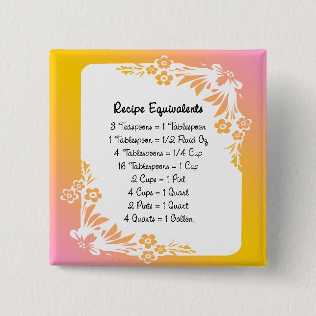 Badge Carré 5 Cm Équivalents de recette Pastel Floral (Devant)