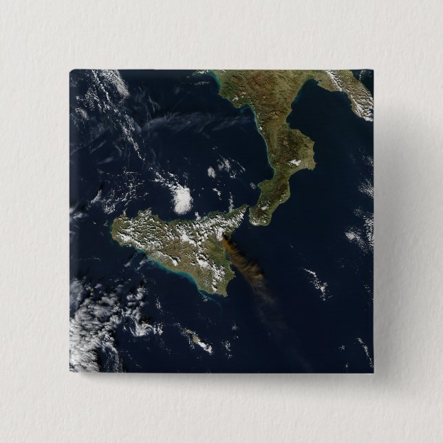 Badge Carré 5 Cm Éruption du mont Etna en Sicile (Devant)
