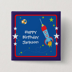 Badge Carré 5 Cm Espace extra-atmosphérique 1 bouton d'anniversair