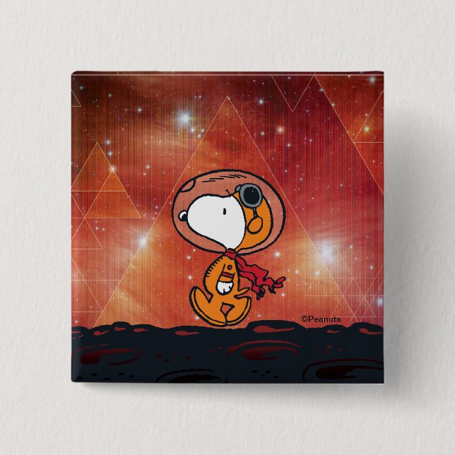 Badge Carré 5 Cm ESPACE | Snoopy Geometry Moon Walk (Devant)
