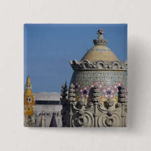 Badge Carré 5 Cm Espagne, Catalogne, Barcelone. Le toit de Barcelon
