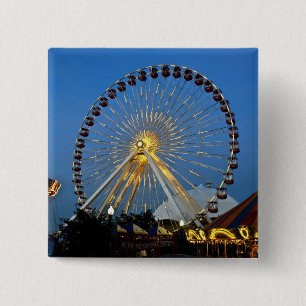 Badge Carré 5 Cm États-Unis, Illinois, Chicago, Cityscapes, éclai