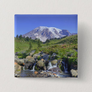 Badge Carré 5 Cm États-Unis, Washington, Mt. Rainier NP, Mt. Rainie