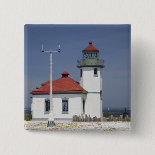 Badge Carré 5 Cm États-Unis, Washington, Seattle, Alki Point Lighth