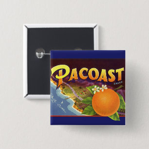 Badge Carré 5 Cm Étiquette de caisse de fruits vintage, oranges Pac
