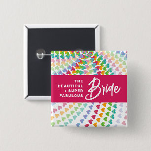 Badge Carré 5 Cm Étiquette de nom de mariage avec cœurs arc-en-ciel