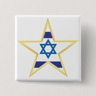 Badge Carré 5 Cm Étoile de David Drapeau Israélien Bordure Dorée