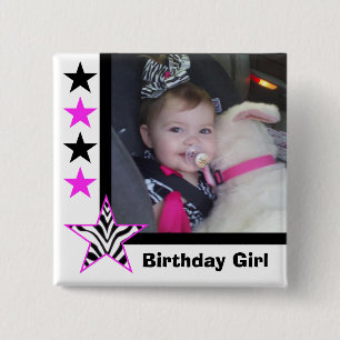 Badge Carré 5 Cm Étoile de zèbre : Fille d'anniversaire : Bouton