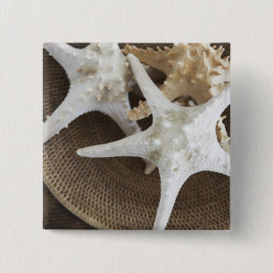Badge Carré 5 Cm Étoiles de mer dans un panier