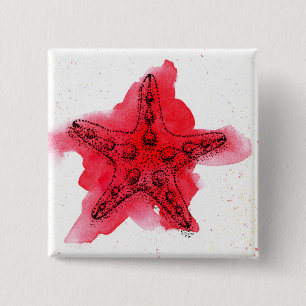 Badge Carré 5 Cm Étoiles de mer d'aquarelle