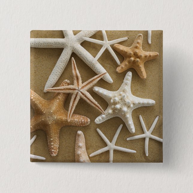 Badge Carré 5 Cm Étoiles de mer sur le sable (Devant)