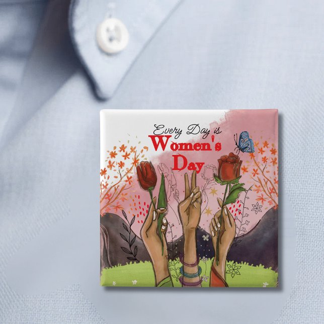 Badge Carré 5 Cm Every Day is Women's Day Square Floral Button (Every Day is Women's Day Square Floral Button)