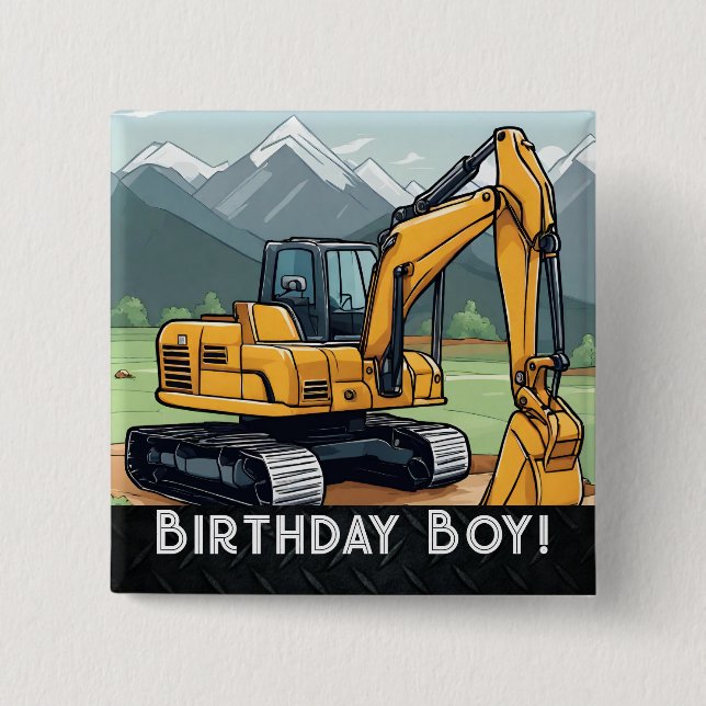 Badge Carré 5 Cm Excavateur Construction Équipement Digger Annivers (Devant)