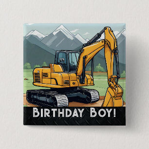 Badge Carré 5 Cm Excavateur Construction Équipement Digger Annivers
