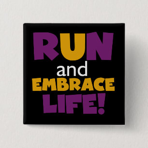 Badge Carré 5 Cm Exécuter Embrasser la vie violet jaune