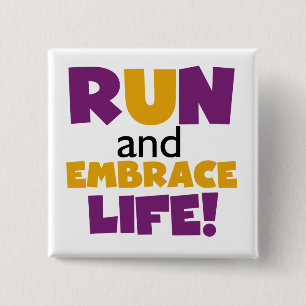 Badge Carré 5 Cm Exécuter Embrasser la vie violet jaune