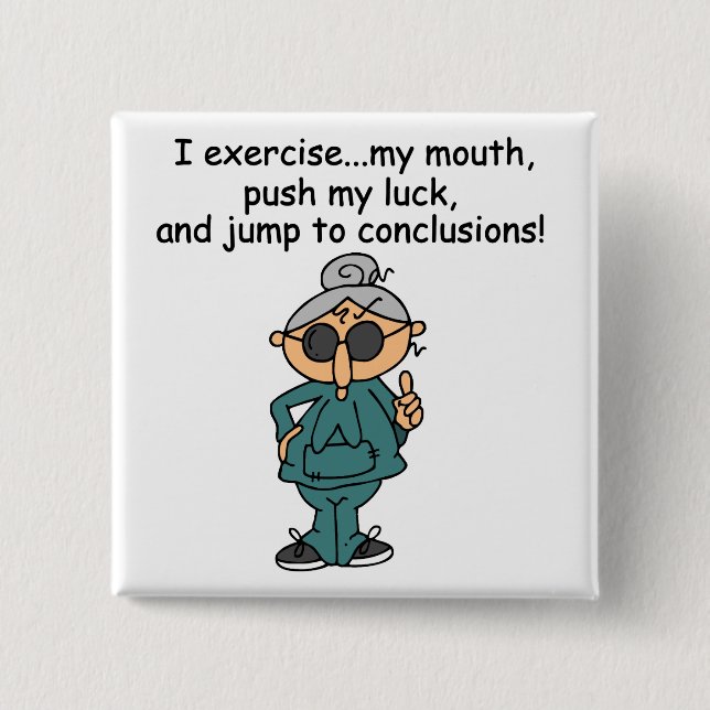 Badge Carré 5 Cm Exercice, poussée, humour de saut (Devant)