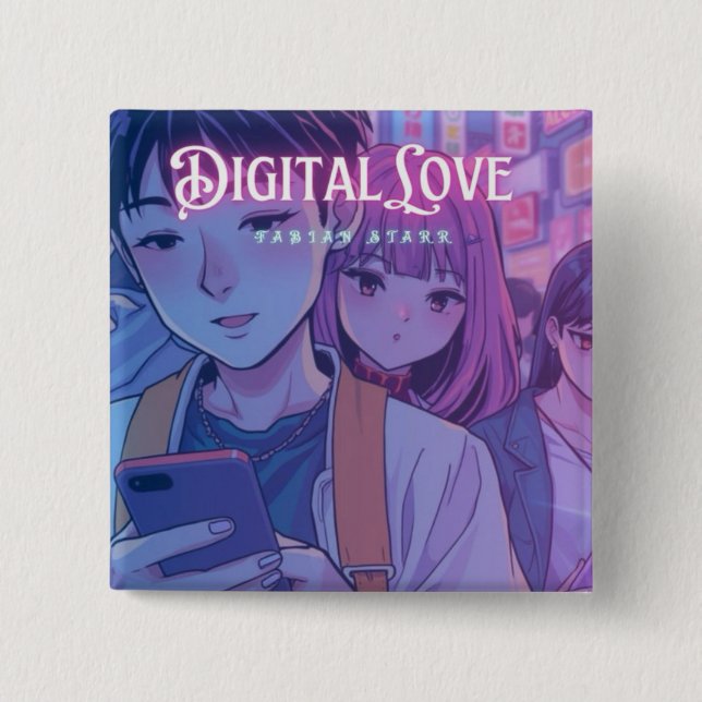 Badge Carré 5 Cm Fabian Starr Digital Love Fan Bouton (Devant)