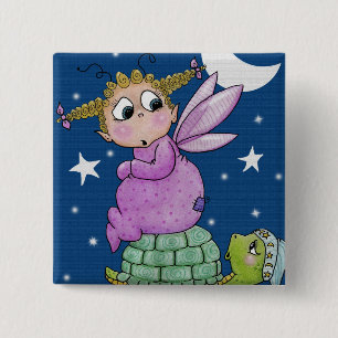 Badge Carré 5 Cm Fairy Baby réveille M. Turtle