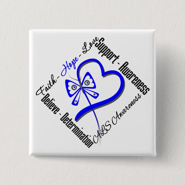 Badge Carré 5 Cm Faith Hope Love Butterfly - Sensibilisation à la S (Devant)