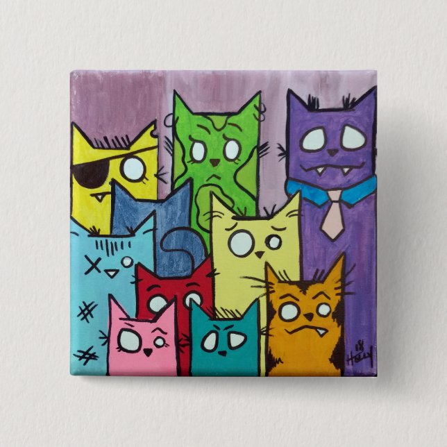 Badge Carré 5 Cm Famille de chat de Peepers (Devant)