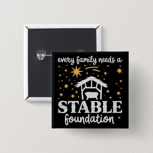 Badge Carré 5 Cm Family Stable Foundation Christian Jesus Christmas (Devant & derrière)