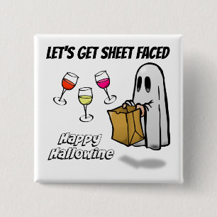 Badge Carré 5 Cm Fantôme Face À La Feuille Happy Hallowine