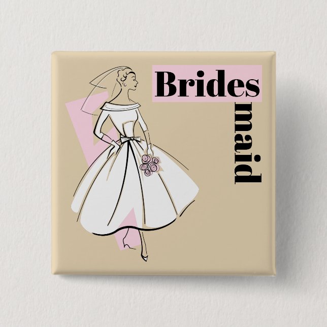 Badge Carré 5 Cm Fashion Bride Neutral Bridesmaid bouton carré (Devant)