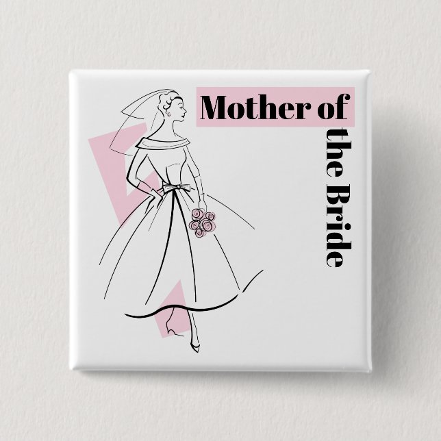 Badge Carré 5 Cm Fashion Bride Pink Mère du carré de mariée (Devant)
