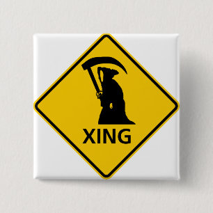 Badge Carré 5 Cm Faucheuse/route Sig croisement de la mort