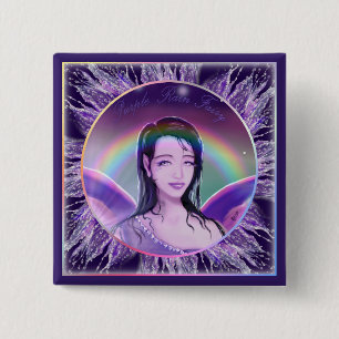 Badge Carré 5 Cm Fée Bouton de pluie violette