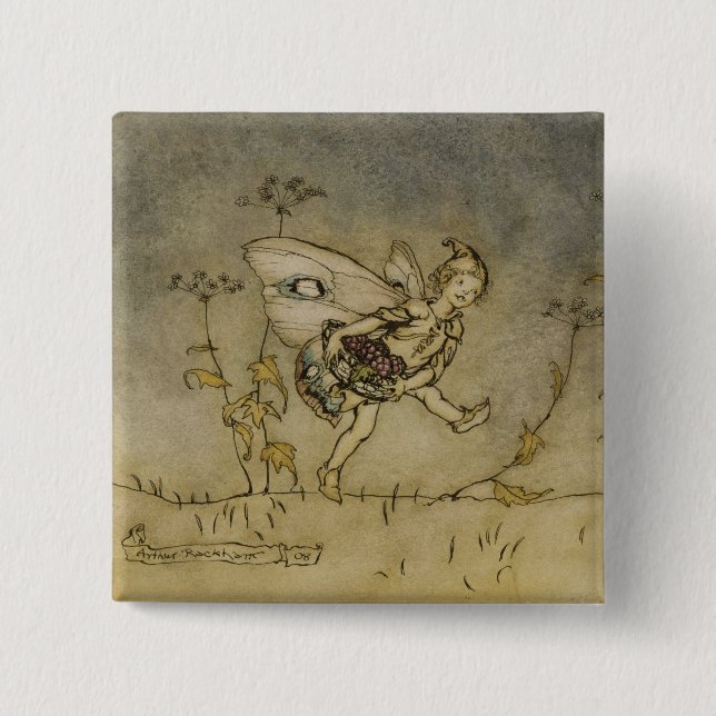 Badge Carré 5 Cm Fée d'Arthur Rackham |, illustration 'd'un Midsu (Devant)