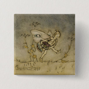 Badge Carré 5 Cm Fée d'Arthur Rackham  , illustration 'd'un Midsu