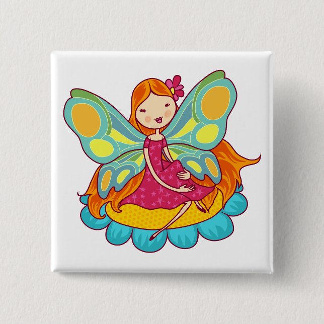 Badge Carré 5 Cm Fée de jardin (Devant)