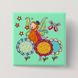 Badge Carré 5 Cm Fée de jardin avec des fleurs